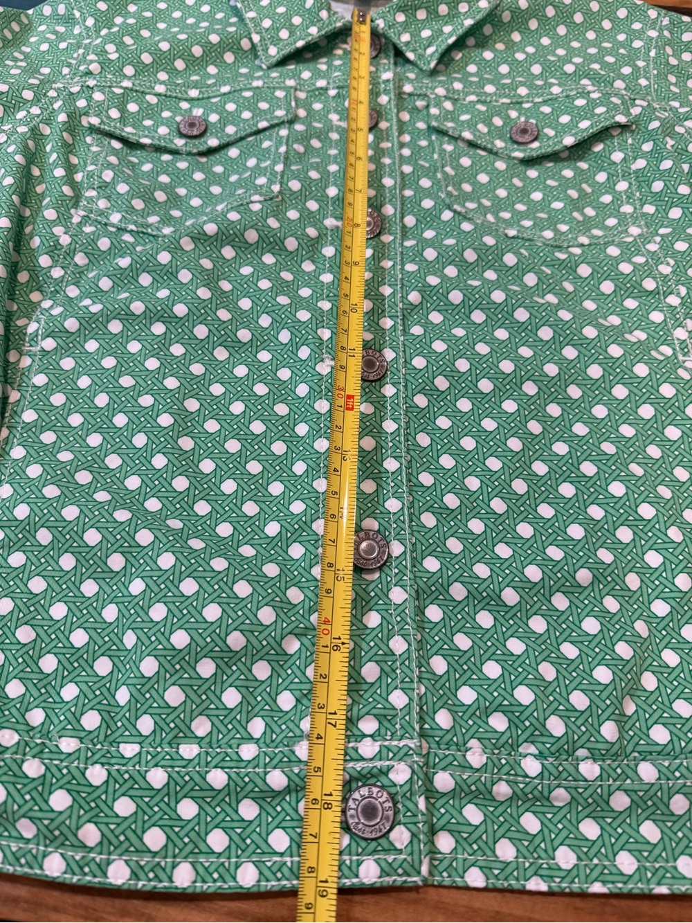 Talbots Green White Patterned Jean Jacket - Picture 5 of 6